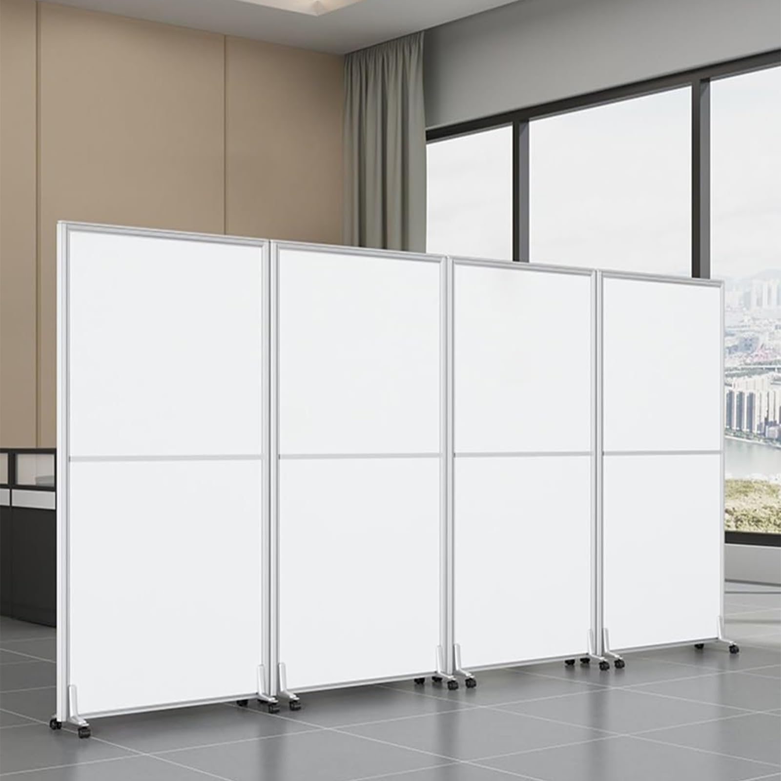 Separador de ambientes plegable portátil con ruedas bloqueables para separación de espacios interiores
