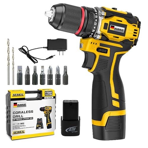Parafusadeira Brushless e Furadeira Elétricas Portatil Sem Fio com Bateria 21V/Carregador (Amarelo)