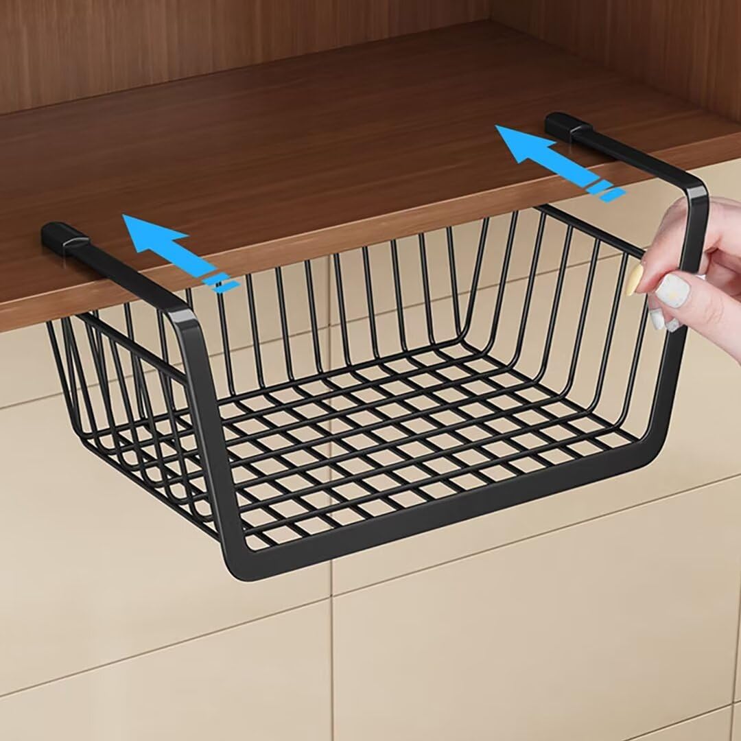 Home Deco Factory Hangmand Voor In Een Kast - 2x - Metaal - 40 X 26 X 14 Cm Zwart Kastmandje Opbergers Kleding Hangend Aan Plank
