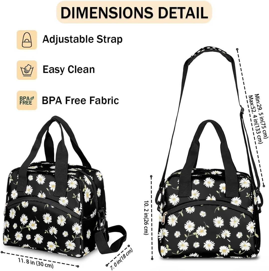 Daisy Leaves Insulated Lunch Bag for Women Men Reusable Lunch Box Cooler Bag Large Leakproof Lunch Tote with Adjustable Shoulder Strap for Adult Work Picnic Camping Beach Office