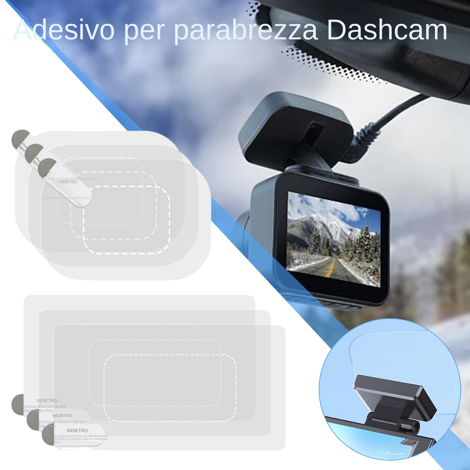 Pellicola parabrezza per adesivi, protezione adesiva telecamera cruscotto - Confezione da 6 pezzi elettrostatici trasparenti | Protezione del anteriore | Supporto riposizionabile | insta