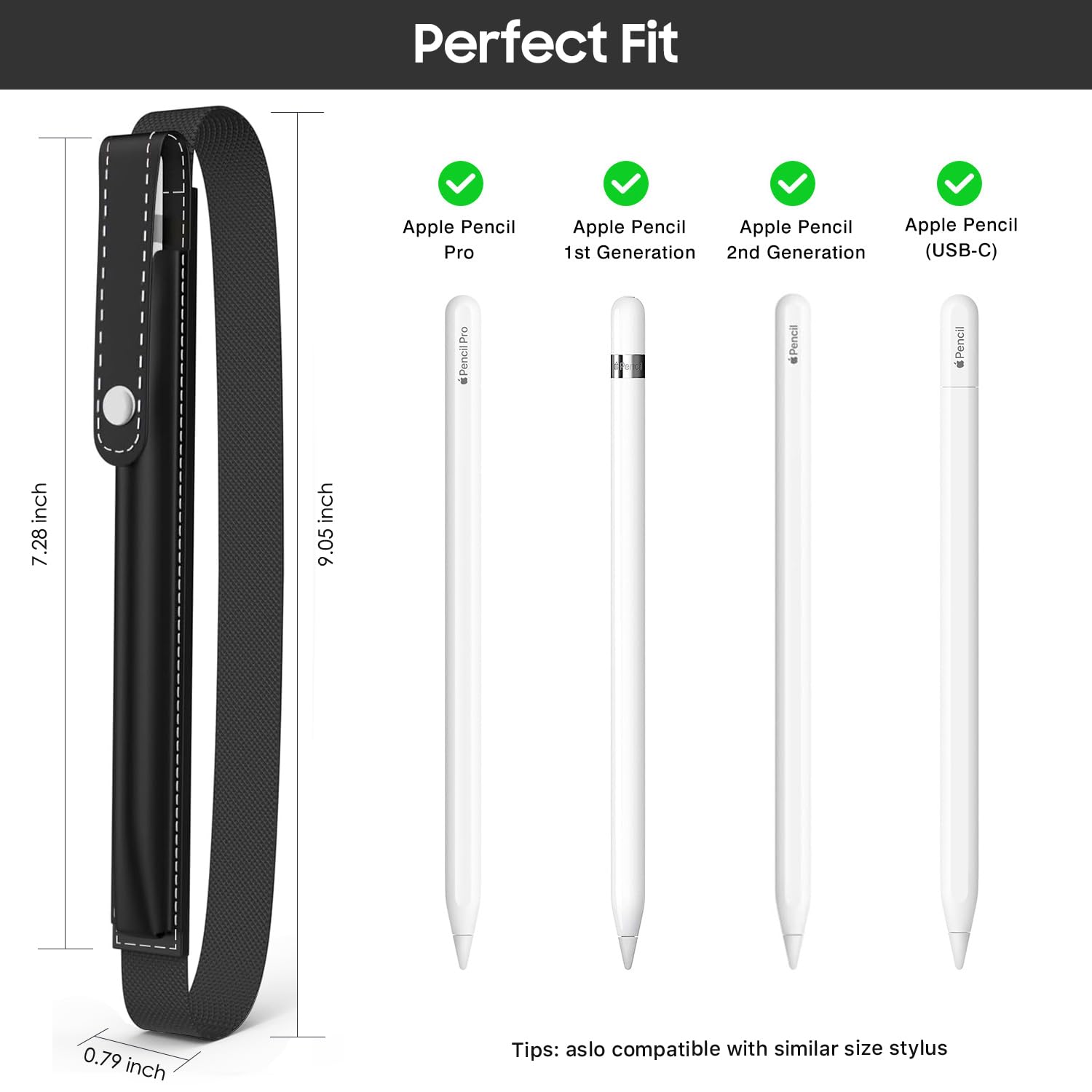 MoKo Portapenne per Apple Pencil PRO, 1a/2a Gen, USB-C, Pelle PU, iPad Pencil Custodia, Nero