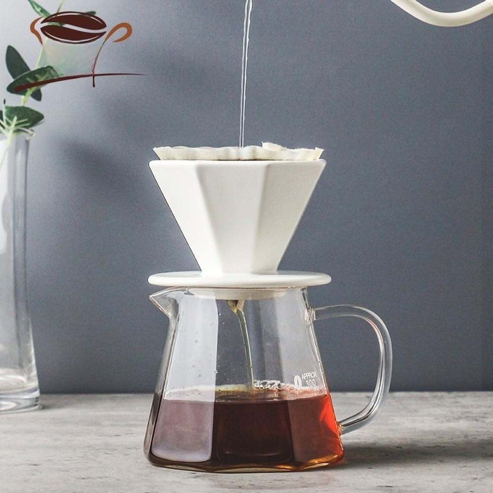 Filtre à café en céramique réutilisable octogonal Pour Over Dripper pour sacs Melitta - Extraction à paroi spirale Noir S (Black L)