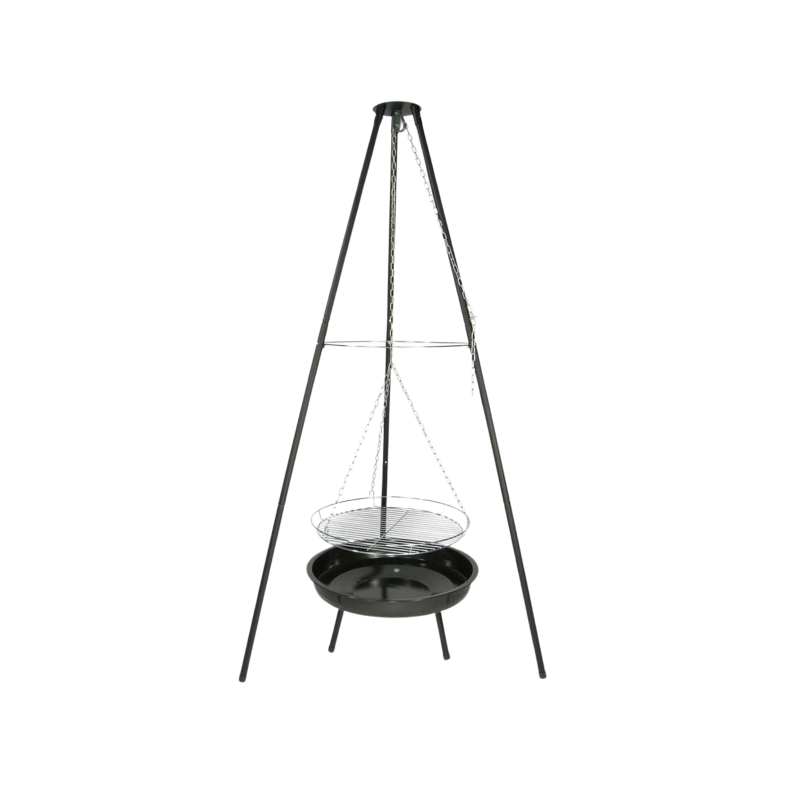 HKG 200 - Schwenkgrill mit Feuerschale, Dreibein, schwarz | Holzkohlegrill, höhenverstellbar, Grillfläche Ø 50 cm, komplett Set, für Camping und Garten