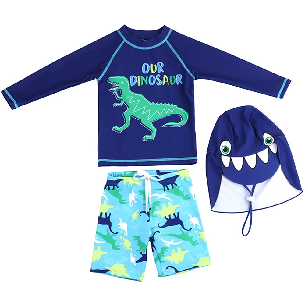AIWUHE Badehose Jungen Schwimmshirt Kinder UV Schutz Badeset mit Badekappe Cartoon Langarm