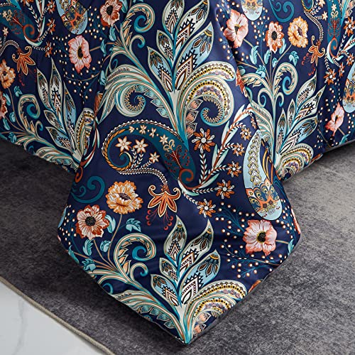 Gusuhome 7 Piece Paisley Flower Comforter Bed In A Bag Set King Size Luxury Dark Blue Vintage Floral Boho Medallion Comforter Set Soft & Breathable Microfiber Bedding Set For Woman Adults thumb #4