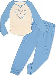 Conjunto de roupas para meninas, estampa de amor, camiseta e calça jogger, roupas fofas para meninas adolescentes, roupas de 2 peças de 6 a 14 anos