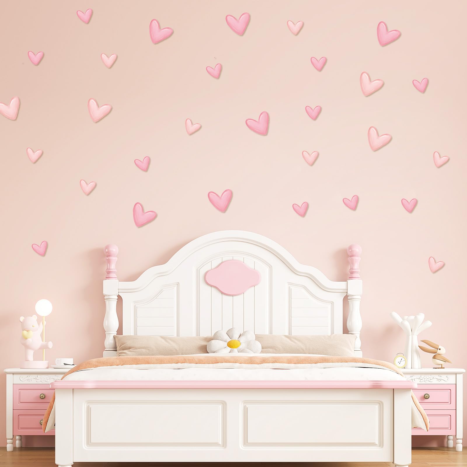 Adesivi murali per bambine - Cuori rosa, adesivo da parete, rimovibile :: Monkey Mum