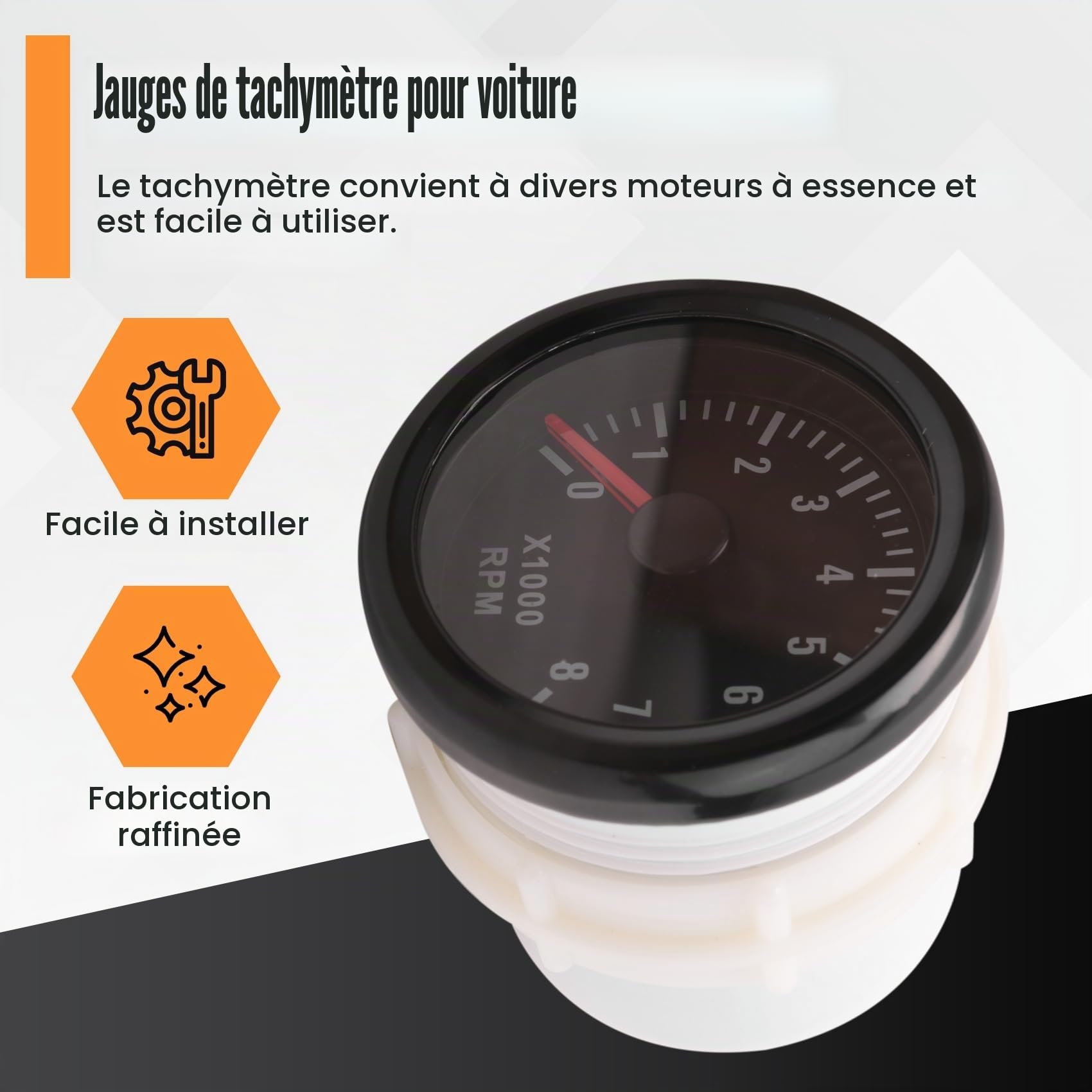 52MM Tachymètre Électrique 0-8000 RPM 2 Compteur de Tours/Minute pour Moteur à Essence 2 3 4 5 6 8 Cylindres Voiture Bateau Yacht