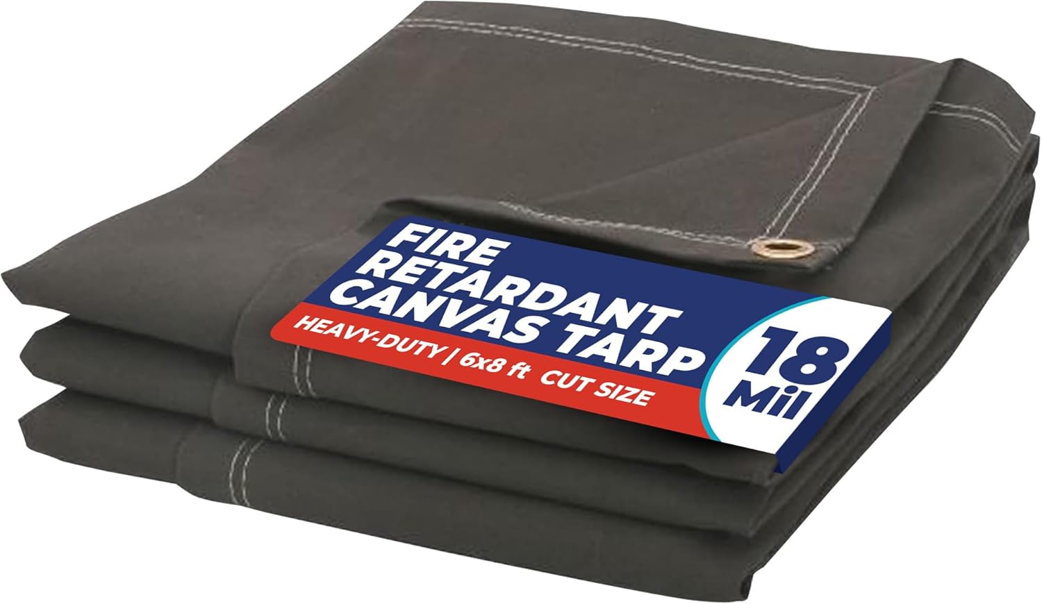 TarpsNow Fire Retardant Tarp - 6' x 8' - 18 MIL Heavy Duty Canvas Tarp - Flame & Tear Resistant w/Brass Grommets - Best for Safety, Outdoors, Camping, Boating, Welding, Woodpile, House, Fire Pit