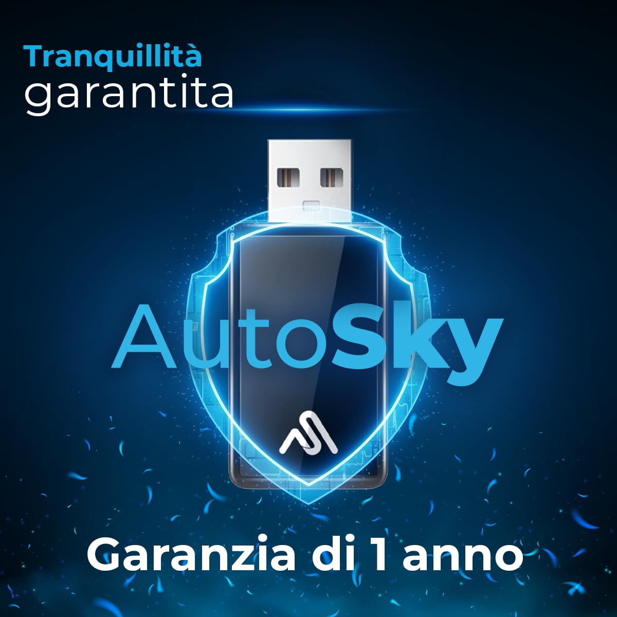 AutoSky Adattatore wireless CarPlay & Android Auto – Dongle USB senza fili per iPhone & Android | Plug & Play, connessione rapida