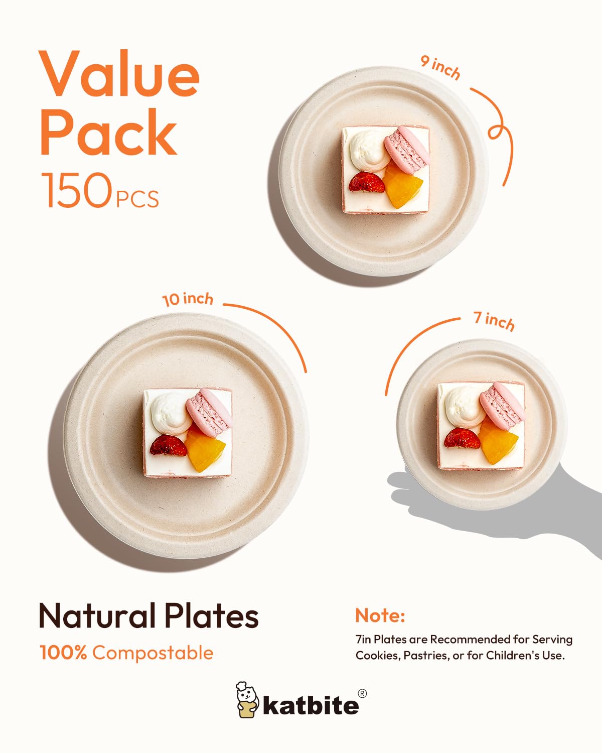 Snapklik.com : Katbite 150Pcs Compostable Paper Plates Heavy Duty