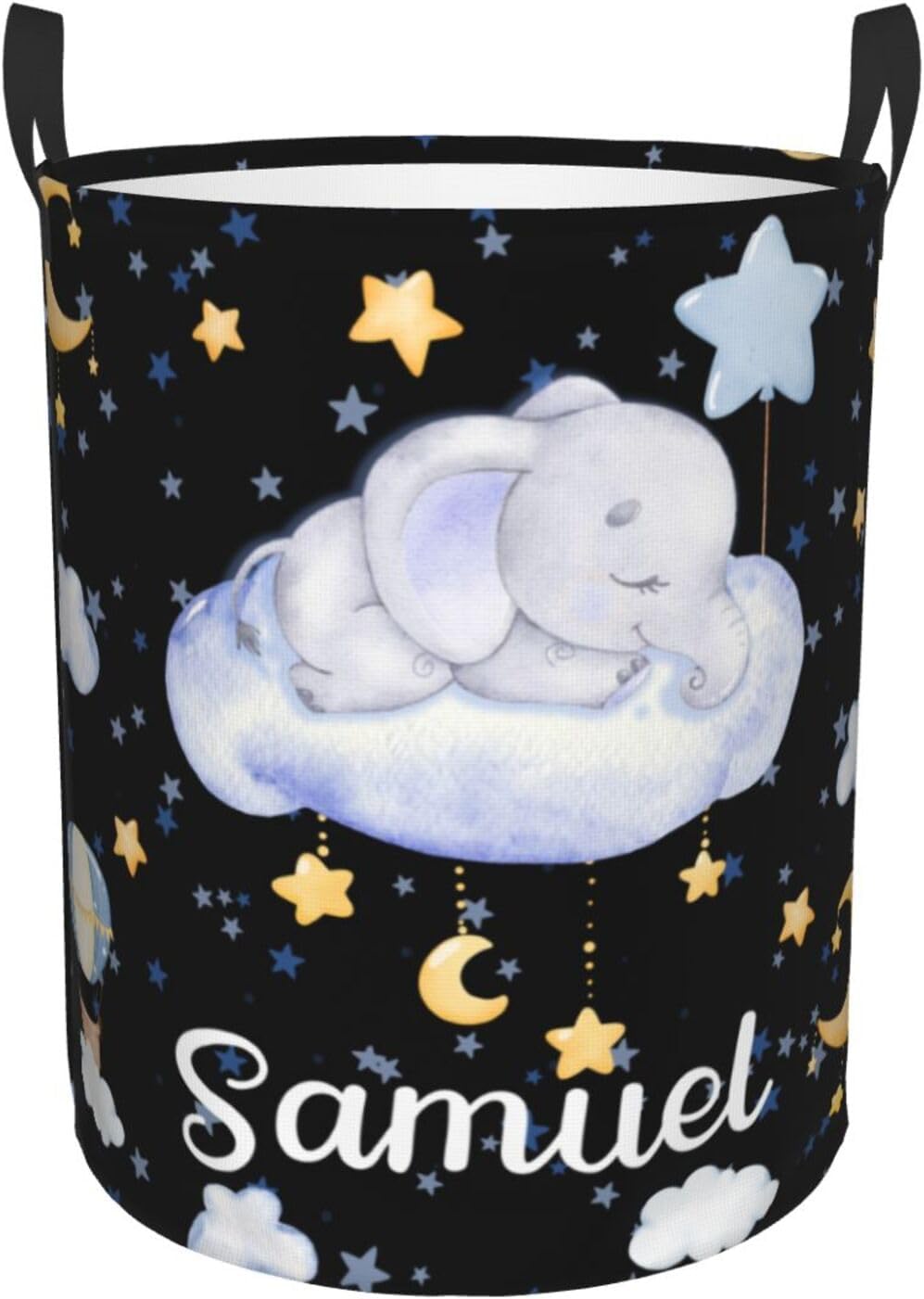 Custom Baby Elephant 4 Laundry Basket Personalized Gifts Customized Name Laundry Hamper For Kids Boys Girls Adults Collapsible Clothes Storage Organizer 19.6x15.7 In