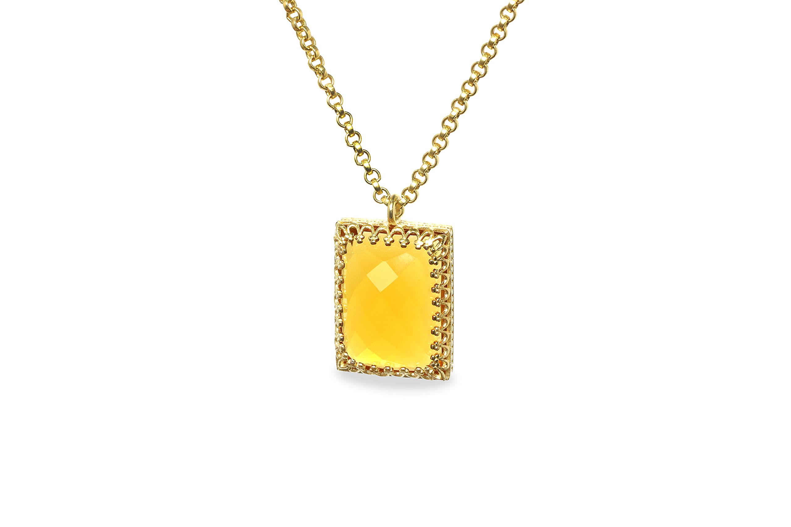 Luccicante Collana Citrino - Collane con Ciondolo Intricato per Donne - Collana di Moda Fatta a Mano, Collana con Pietra Nascente di Novembre, Collana Nuziale - Collana Personalizzabile per Lei