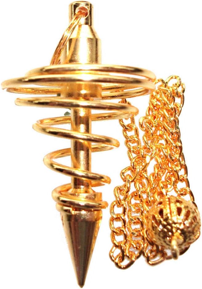 Green Cross Toad Gold Plated Vortex Coil Point Dowsing Pendulum & Pouch