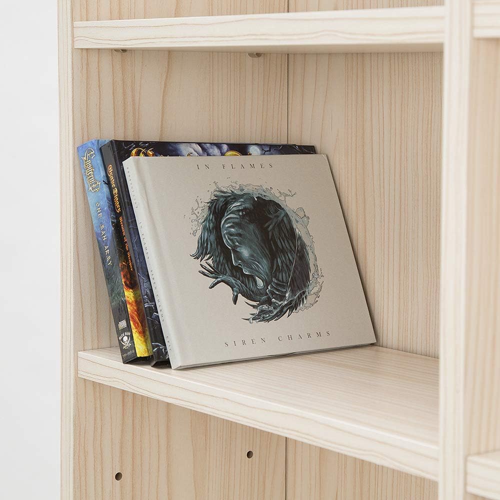 Terperinci view of CDs and a book on a shelf in the tectake CD cabinet