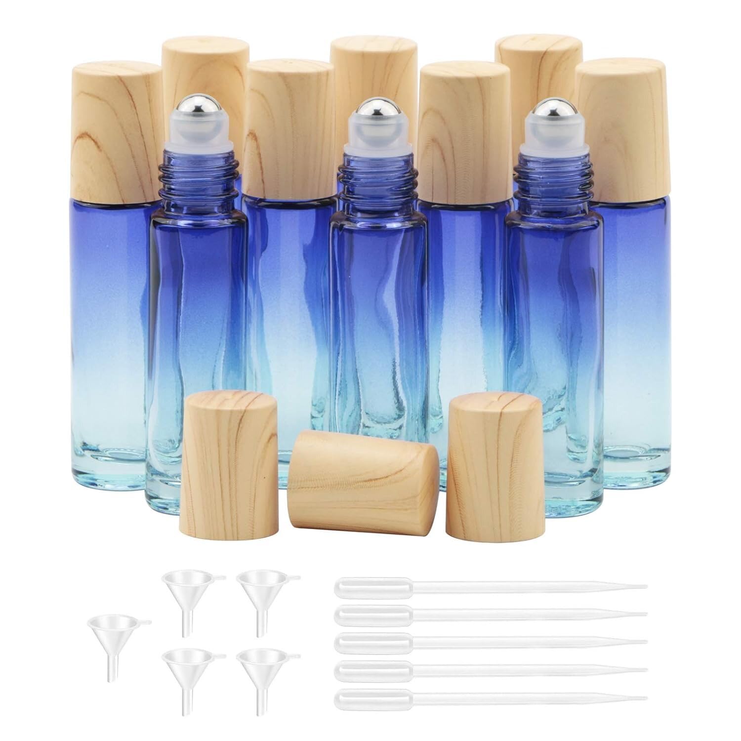 Kesell Pack of 10, Essential Oil Roll-on Bottles with Plastic Cap 10ml Blue Gradient Roller Bottles for Essential Oil Aromatherapy Perfume Cosmetic