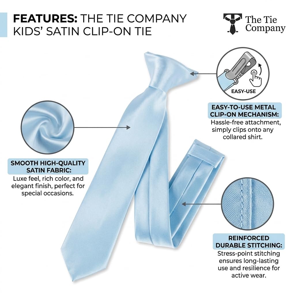 The Tie Company Cravatte in raso per bambini - Azzurro, Azzurro, Taglia Unica