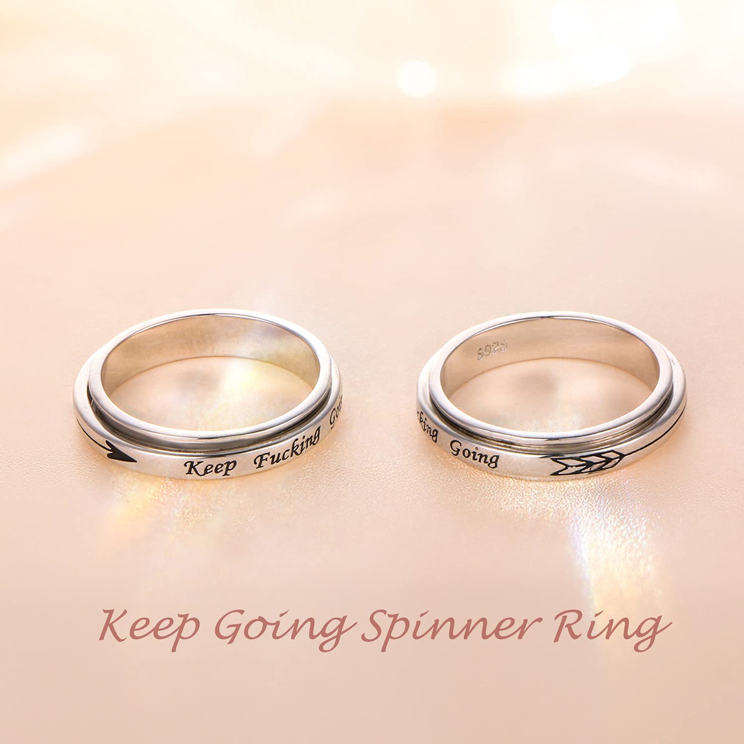 Anillo giratorio de plata de ley 925 para hombres y mujeres, anillos antiestrés para ansiedad, alivio del estrés, TDAH, autismo, anillos con mensaje Keep Going This Too Shall Pass, Plata de ley, Plata 4