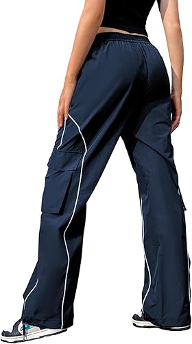 Miniatura 4 de Pantalones de paracaídas para mujer, pantalones cargo Y2k de tiro bajo, ropa de calle, pierna ancha, pantalones deportivos holgados
