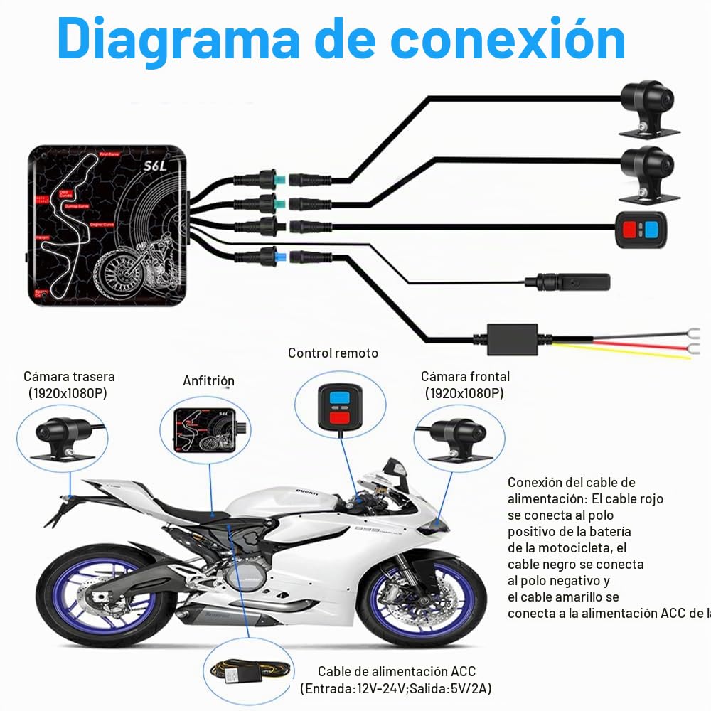 VSYSTO Dashcam motocicleta salpicadero cámara HD 1080p WiFi doble cámara delantera y trasera con GPS impermeable todo el cuerpo DVR descarga video a alta velocidad