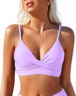 Limeeke Women's Twist Front Bikini Top V Neck Padded Swimsuit Top Adjustable Spaghetti Straps Bathing Suit Tops Price In India