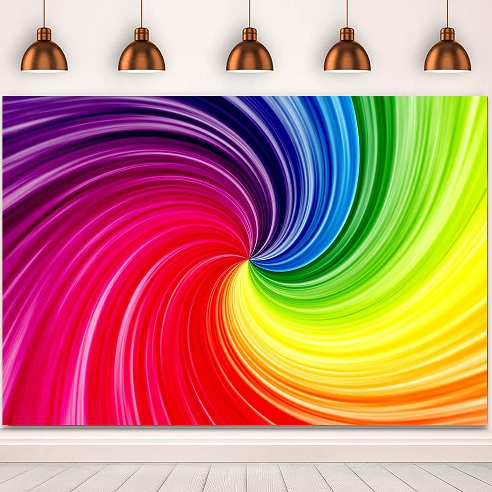 7x5ft Colorful Spiral Gradient Backdrop Rainbow Colored Swirl Artistic Portrait Photography Background for Birthday Tie-dye Themed Party Candy Table