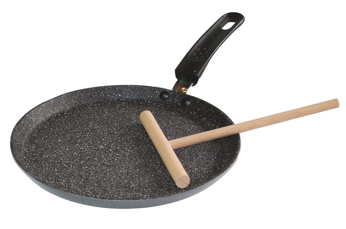 STONELINE Crepera Sartén Crepes 25 cm con Rastrillo Sartén Antiadherente Sartén Inducción con Revestimiento Antiadherente con Partículas de Piedra Reales, Todo Tipo de Cocinas, Cocinar Sin Grasa