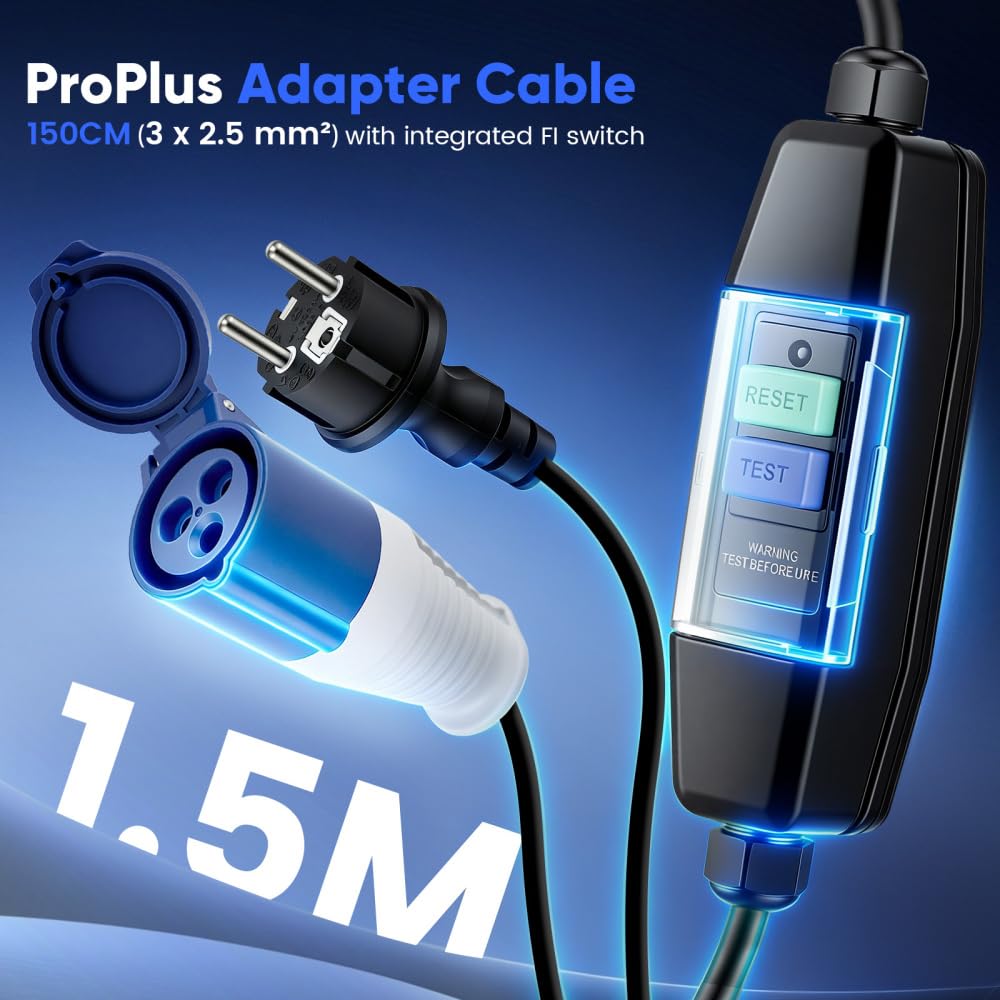 Adapterkabel 150cm Schuko auf CEE mit Integriertem FI-Schutzschalter (EU)