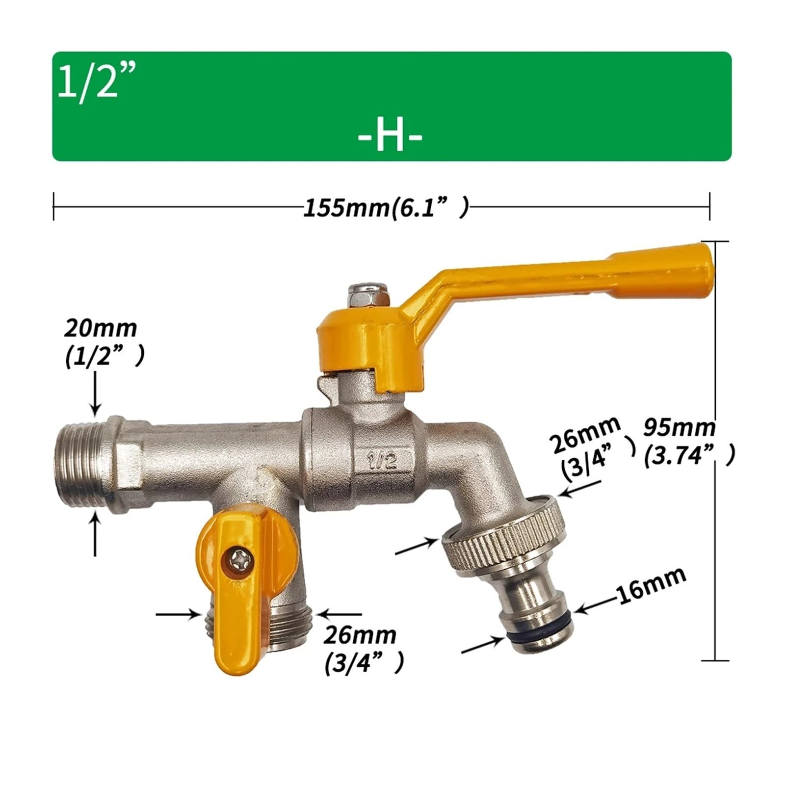 Adapter do węża ogrodowego, złącze zbiornika na wodę IBC 1/5.1 cm, mosiężne 2-drożne i 1-drożne złącze do nawadniania, zawór kulowy (M-1 szt.)