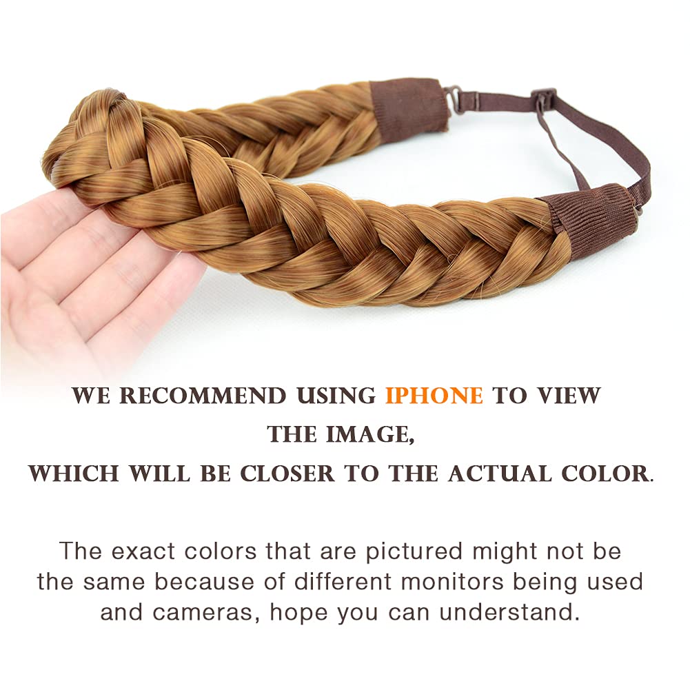 Huge 2 Strands Thick Synthetic Hair Braided Headband Classic Chunky Plaited Braids Elastic Stretch Hairpiece Women Girl Beauty accessory, 4oz (Strawberry Blonde) image 2