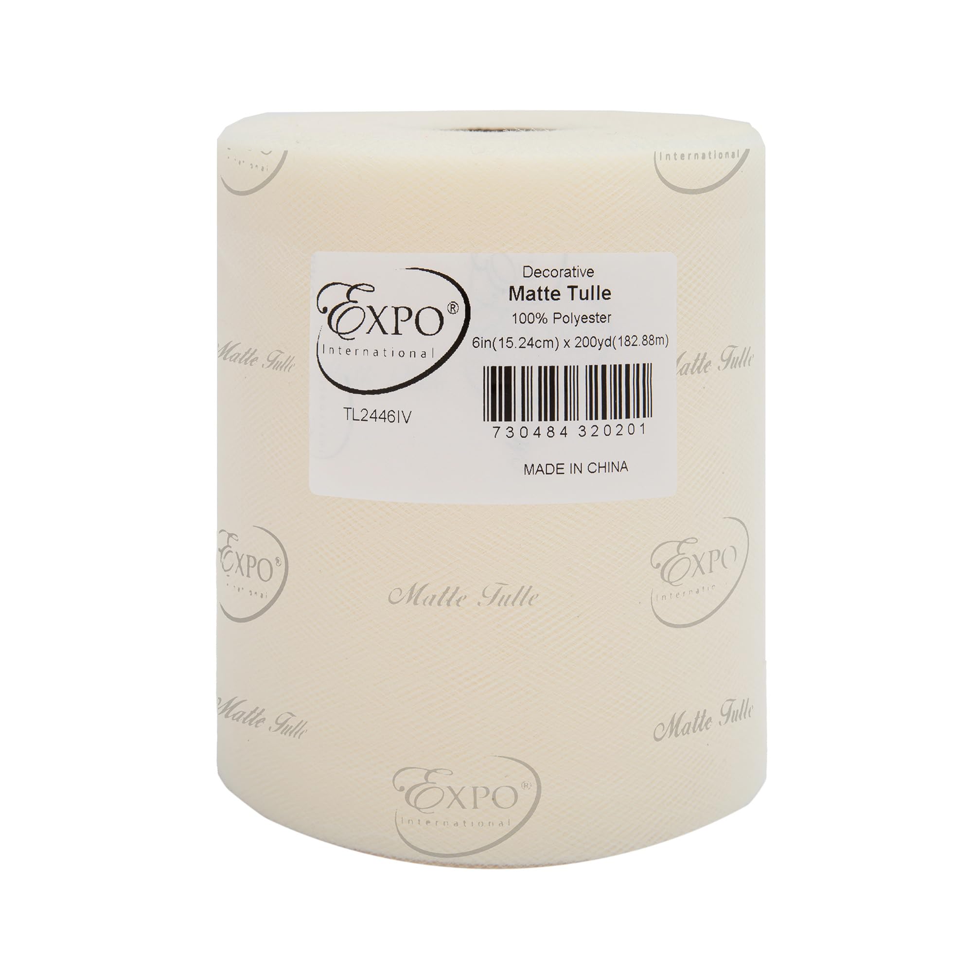 Expo International Decorative Matte Tulle, Roll/Spool of 6” X 200 Yards, Lightweight Polyester Tulle Fabric for Tutus, Costumes, and Party Decorations, Washable, Easy-to-Use, Ivory
