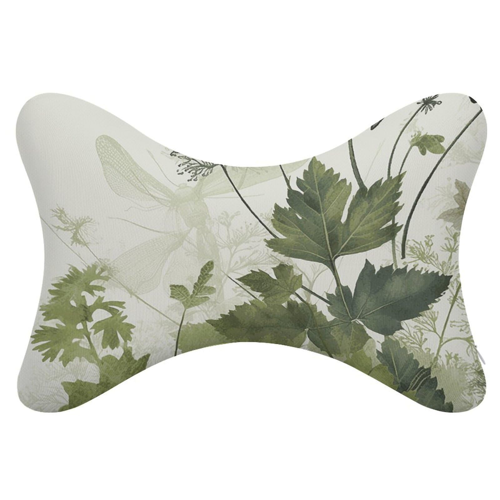 JTREHY Foliage and Herbs with Dragonflies Winged Car Neck Pillow Dog Bone Shaped Travel Neck Headrest Back Chiropractic Car Support Pillow Adjustable Strap Sofa Lounge Chair Head Pillows for Car Seat