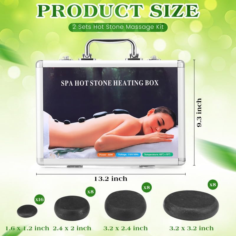 Miniatura 2 de TrelaCo Juego de 2 40 piezas de piedras calientes de masaje con calentador de piedras calientes para masaje de pedicura, piedras de masaje