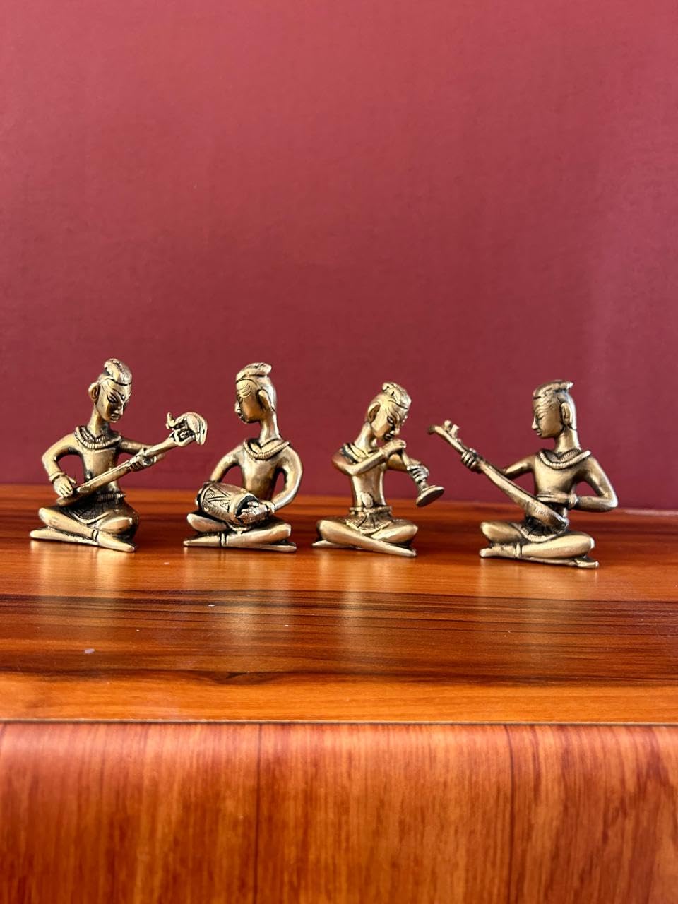 Joyful - Set musicale in ottone, 4 pezzi, collezione di idoli musicisti per regali di ritorno al matrimonio, regalo di nozze, set musicista in ottone, 11,4 cm, set di musicisti popolari tribali per la