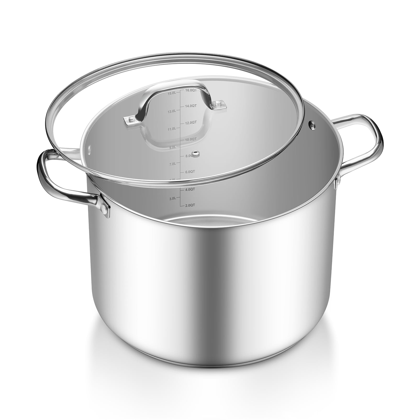 TeamFar 16QT Stock Pot, Stainless Steel Stockpot Large Induction Cooking Pot with Lid & Tri-ply Bottom, for Soup Seafood Cooking, Sauce Canning, Non Toxic & Heavy Duty, Various Stovetops Suitable