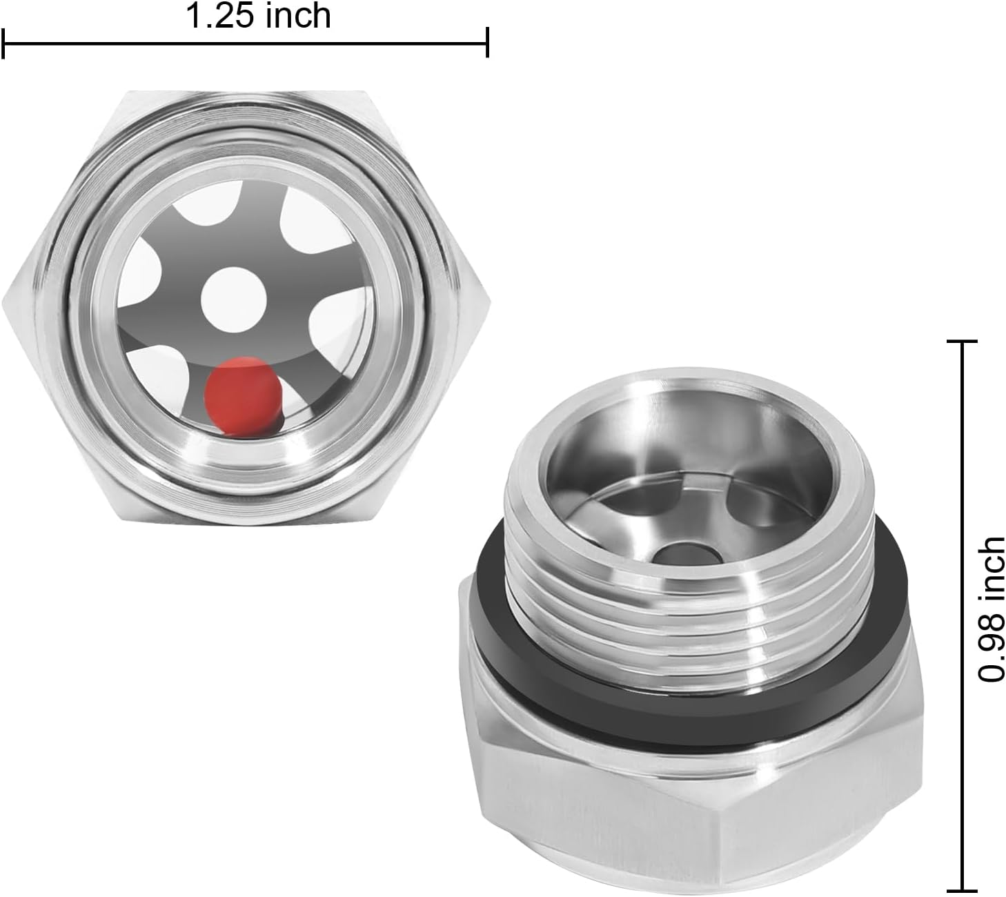 3/4" BSP Male 304 Stainless Steel Oil Sight Glass Hex Head Sight Plug Liquid Level Gauge Oil Indicator Sight Window for Air Compressor Hydraulic Tank (2pcs 3/4" BSP Stainless Steel with Baffle)