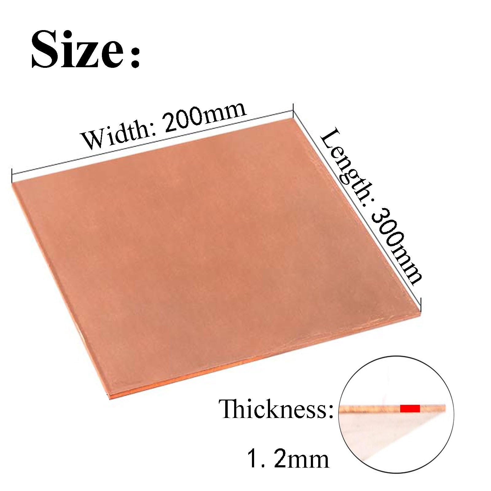 Kupfermetallblech, T2-Kupferbleche 1,2 mm in verschiedenen Größen for Basteln(200X300X1.2Mm)