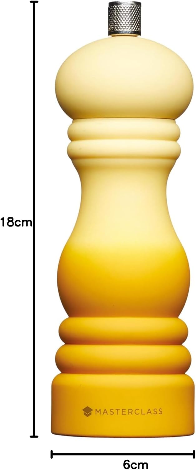 MasterClass Pepper Mill or Salt Grinder with Interchangeable Cap, Plastic, Mustard Yellow Ombré, 17 cm