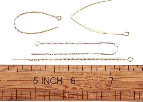 Miniatura 7 de KISSITTY 12 pares de aretes de cadena larga de latón con bucles para manualidades, fabricación de joyas, platino y dorado