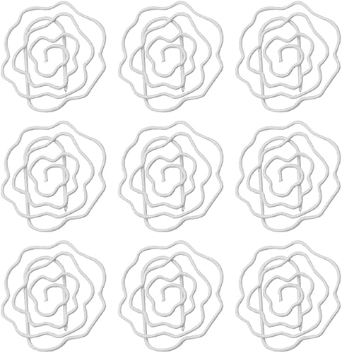 wybcfp 50 clips de papel con forma de flor de rosa, etiqueta de página de metal para oficina, escuela, recompensas, regalo de cumpleaños (blanco)