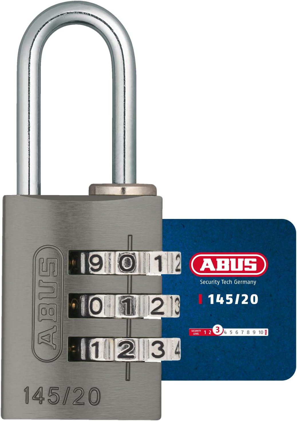 – ABUS Combination Lock 145/20 Titanium - Luggage Lock, Locker Lock and Much More. - Aluminium Padlock - Individually Adjustable Numerical Code - ABUS Security Level 3