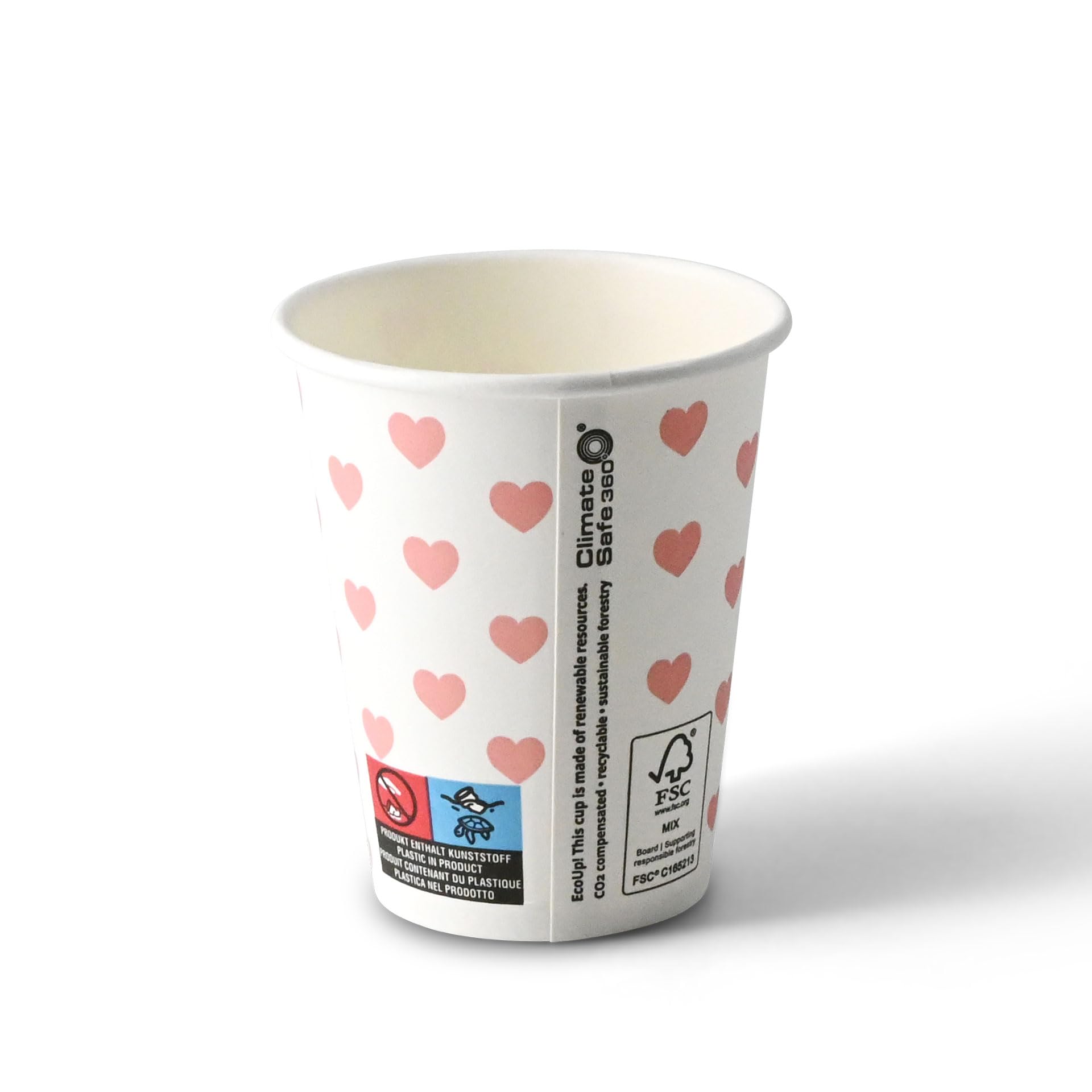 BIOZOYG vasos de cartón impresos Corazones 1000 unidades 200 ml / 8 oz, Ø 80 mm, blanco - vasos para café para llevar - cartón con recubrimiento PE - vasos para bebidas calientes y frías, desechables