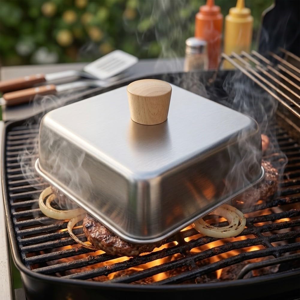 Coperchio Hamburger Acciaio 4Pz BBQ Coperchio Hamburger Acciaio(21 * 21 * 5CM BBQ Cover)