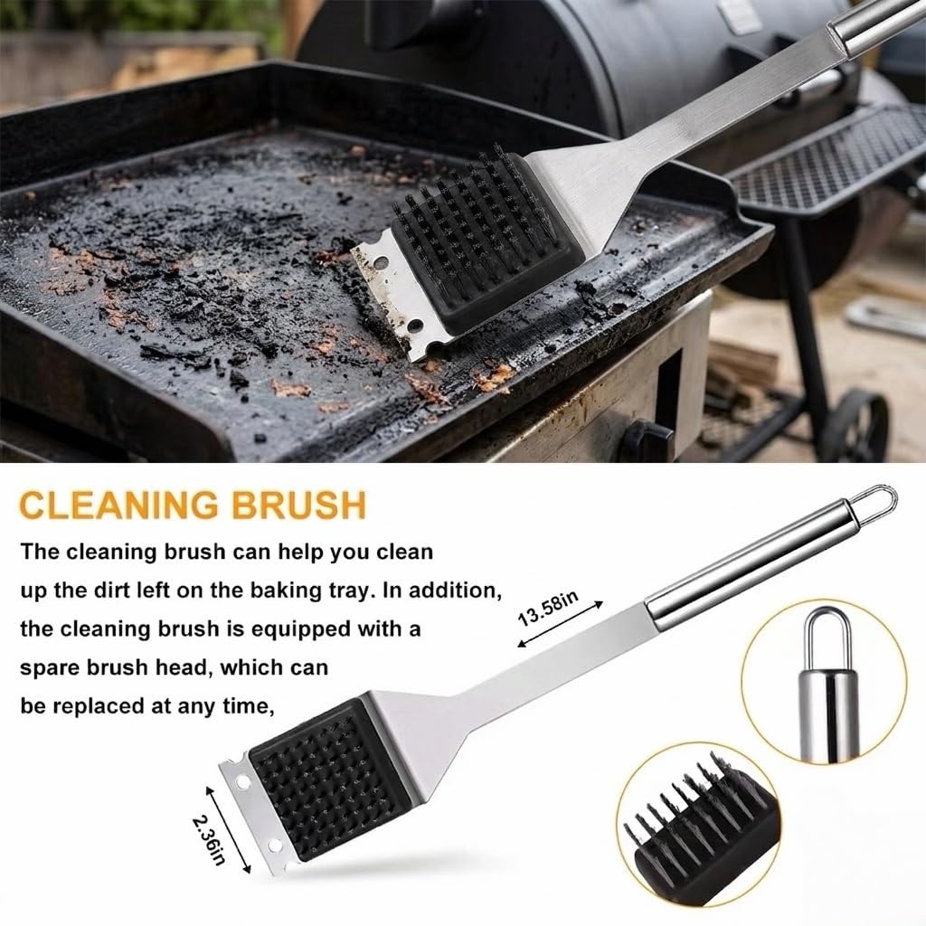 Set Accessori Barbecue 26 Pezzi, Kit Utensili Griglia in Acciaio Inox Robusto con Termometro, Seringa e Grembiule, Regalo Barbecue Perfetto per Uomo e Papà, Ideale per Grigliata all'aperto