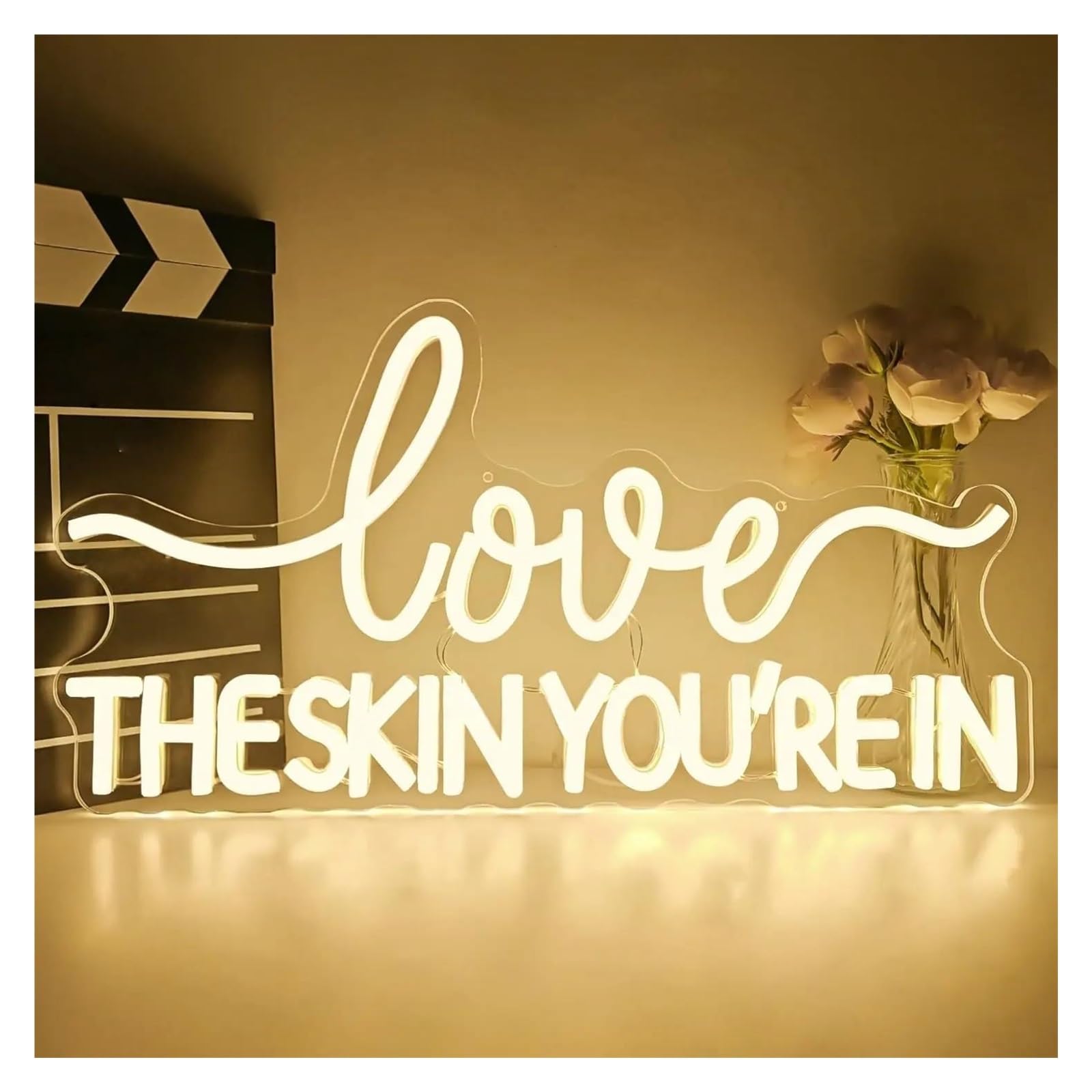 Hanging Art Neon Signs Love The Skin You're in Neon Sign LED Light Dimmable for Spa Beauty Salon Skincare Waxing Esthetician Business Wall Decor 41.5cmx21.9cm