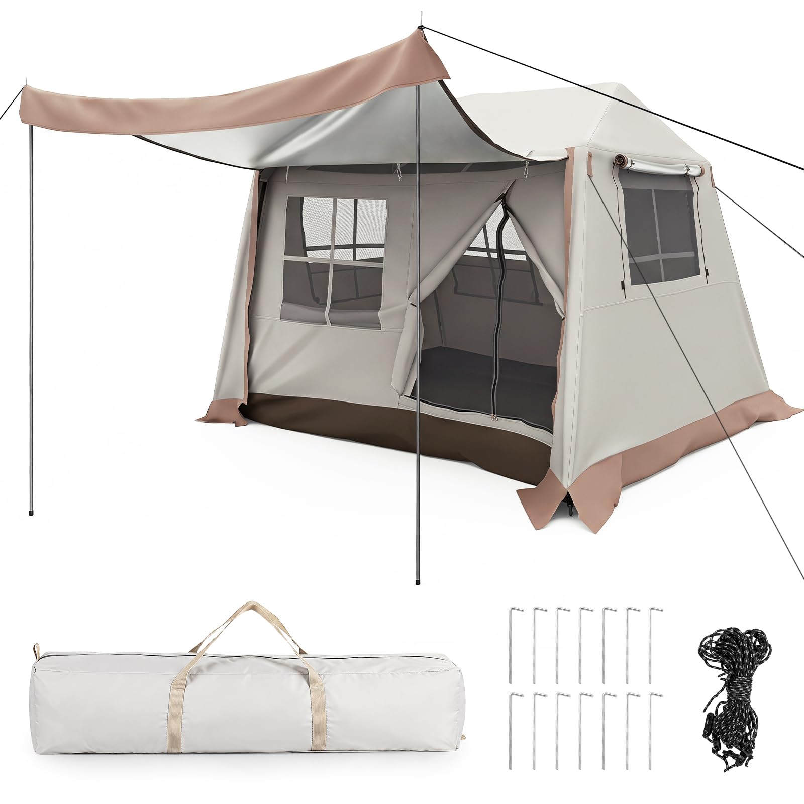 COSTWAY Tente de Camping Pop-up 4 Personnes, Double-Toit Amovible