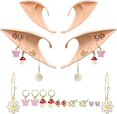 Orejas de elfo con piercings Orejas de elfo con cadenas para cosplay Orejas de elfo puntiagudas suaves con juego de aretes, orejas de elfo con