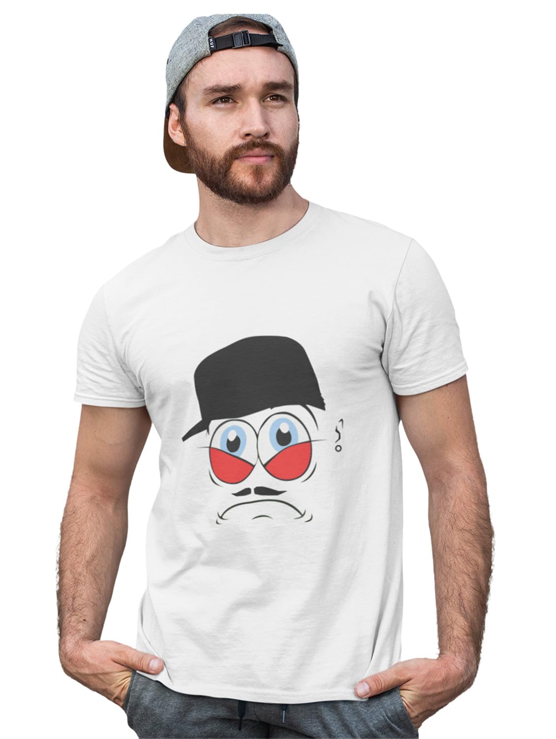Fashion keepers Charlie Chaplin Emoji T-Shirt (White) - Clothes for Emoji Lovers - Suitable for Fun Events - Foremost Gifting Material for Your Friends and Close Ones