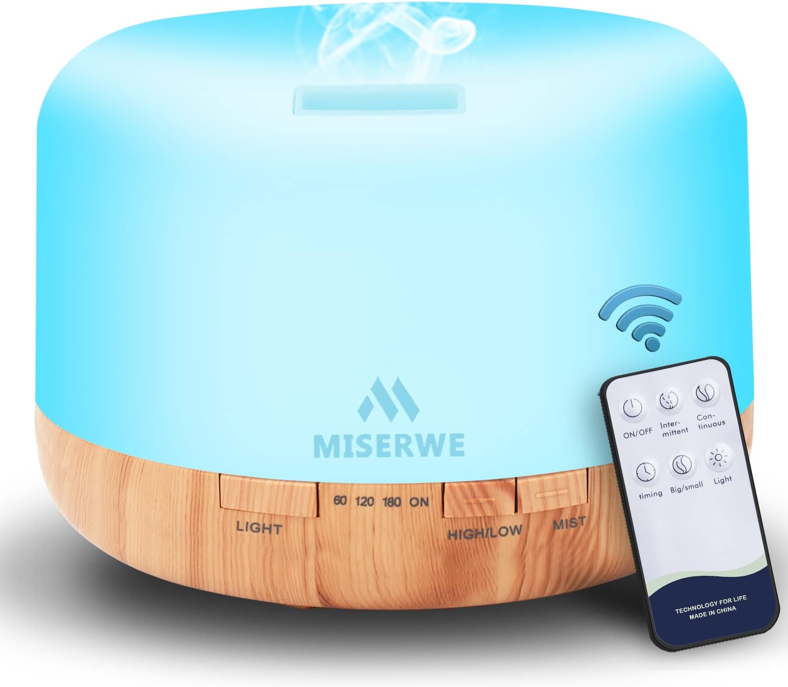 500ML Essential Oil Diffuser Adjustable Mist Mode and Waterless Auto Shut-Off with Wireless Remote, 7 LED Light Colors for Office Home Bedroom Living Room